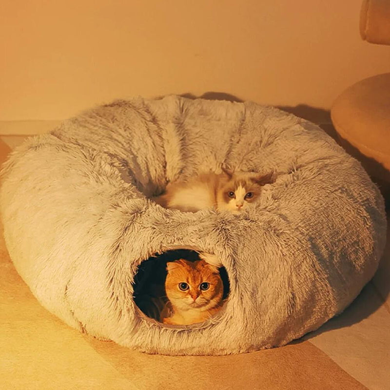 2 in 1 Foldable Indoor Soft Round Cat Tunnel Bed - milospaw