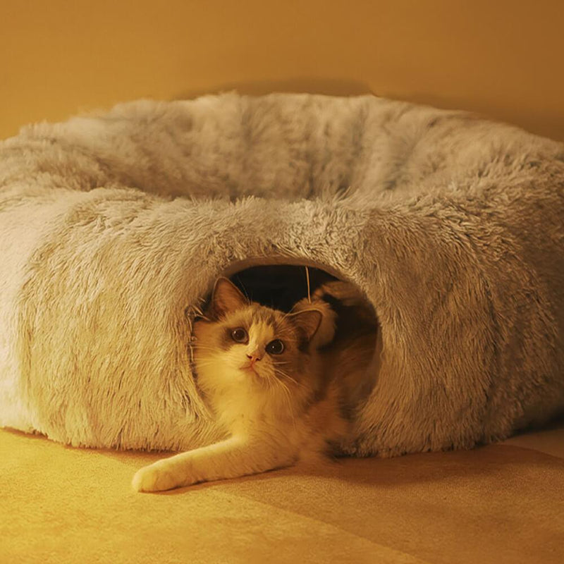 2 in 1 Foldable Indoor Soft Round Cat Tunnel Bed - milospaw