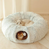 2 in 1 Foldable Indoor Soft Round Cat Tunnel Bed - milospaw