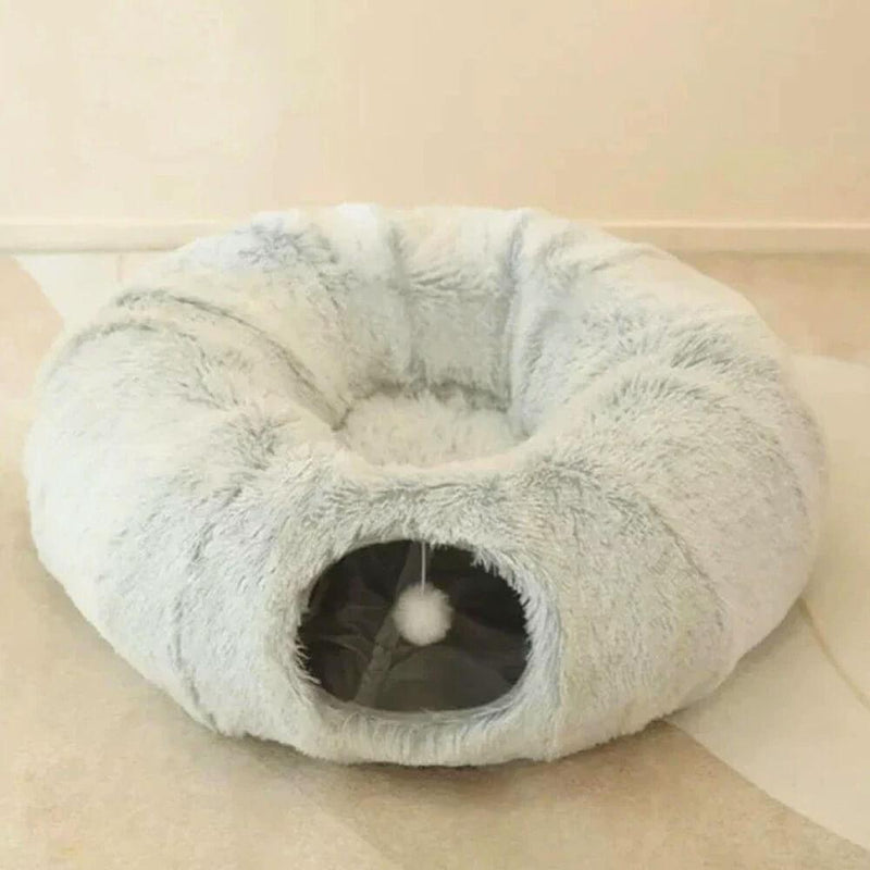 2 in 1 Foldable Indoor Soft Round Cat Tunnel Bed - milospaw