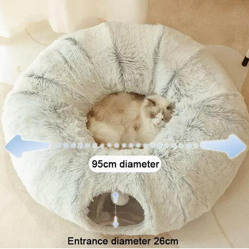 2 in 1 Foldable Indoor Soft Round Cat Tunnel Bed - milospaw