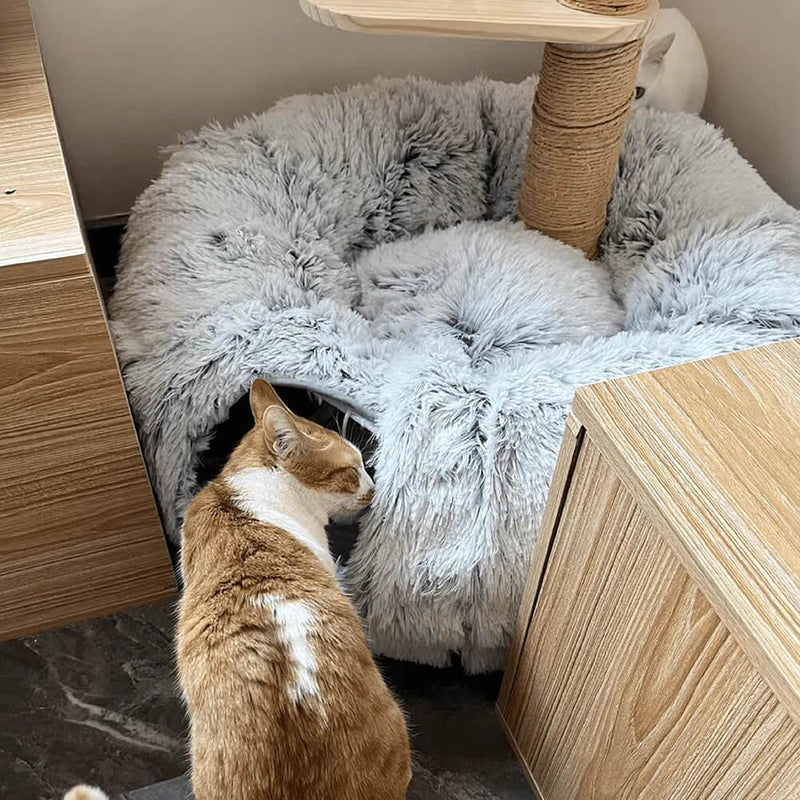 2 in 1 Foldable Indoor Soft Round Cat Tunnel Bed - milospaw