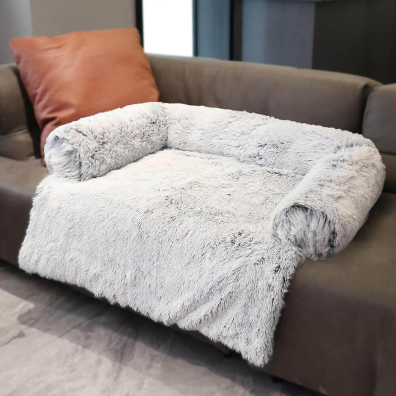 Calming Furniture Protector Dog Bed - Fuzzy Backrest - milospaw