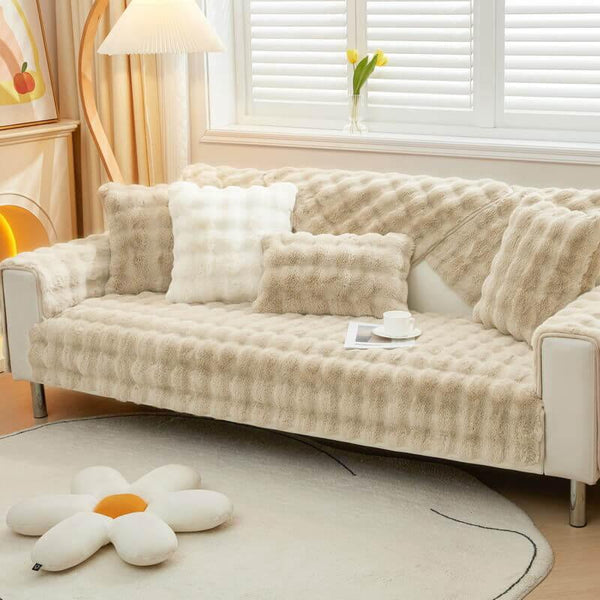 Cosy Plush Solid Colour Non-slip Couch Cover - milospaw