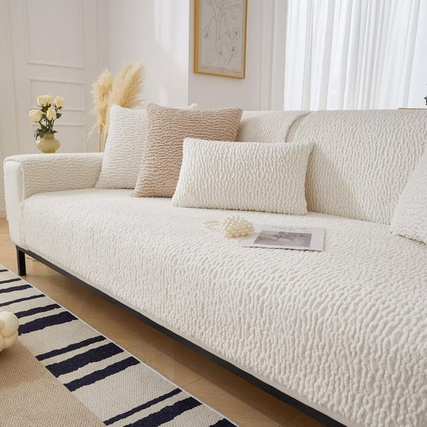 Cream Colour Berber Fleece Anti-Scratch Couch Cover - milospaw