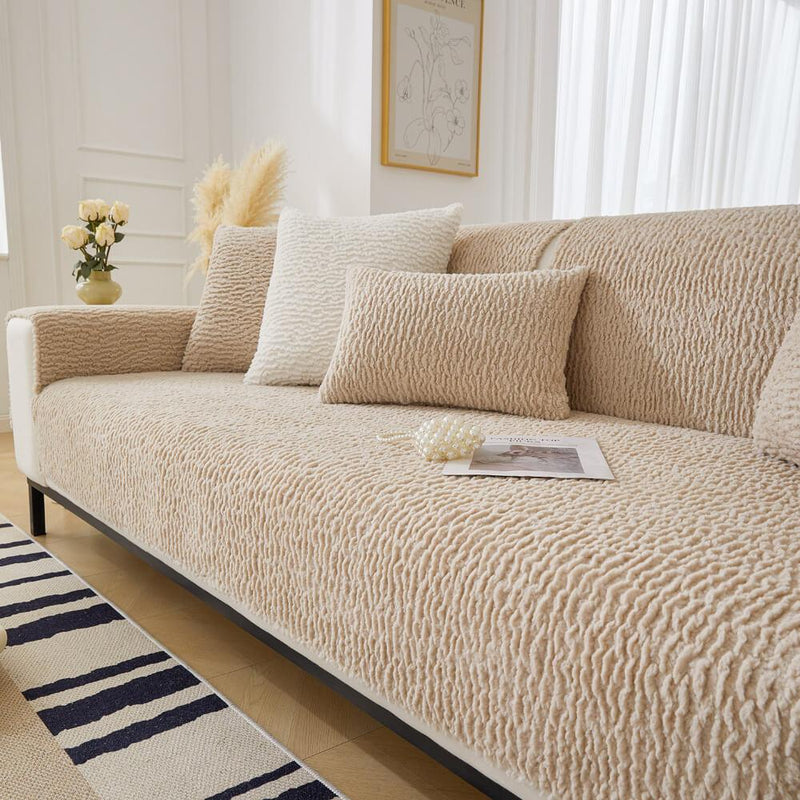 Cream Colour Berber Fleece Anti-Scratch Couch Cover - milospaw