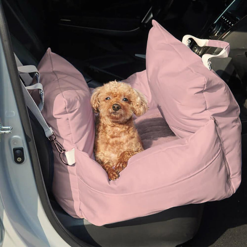 First Class Dog Car Seat Bed With Multifunction Hands Free Dog Leash With Safety Seat Belt - milospaw