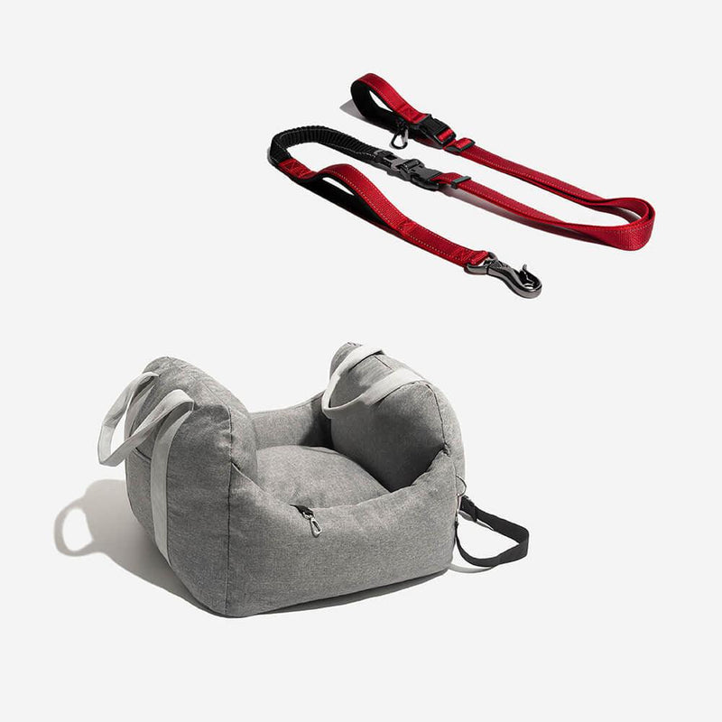 First Class Dog Car Seat Bed With Multifunction Hands Free Dog Leash With Safety Seat Belt - milospaw