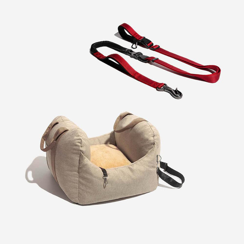 First Class Dog Car Seat Bed With Multifunction Hands Free Dog Leash With Safety Seat Belt - milospaw