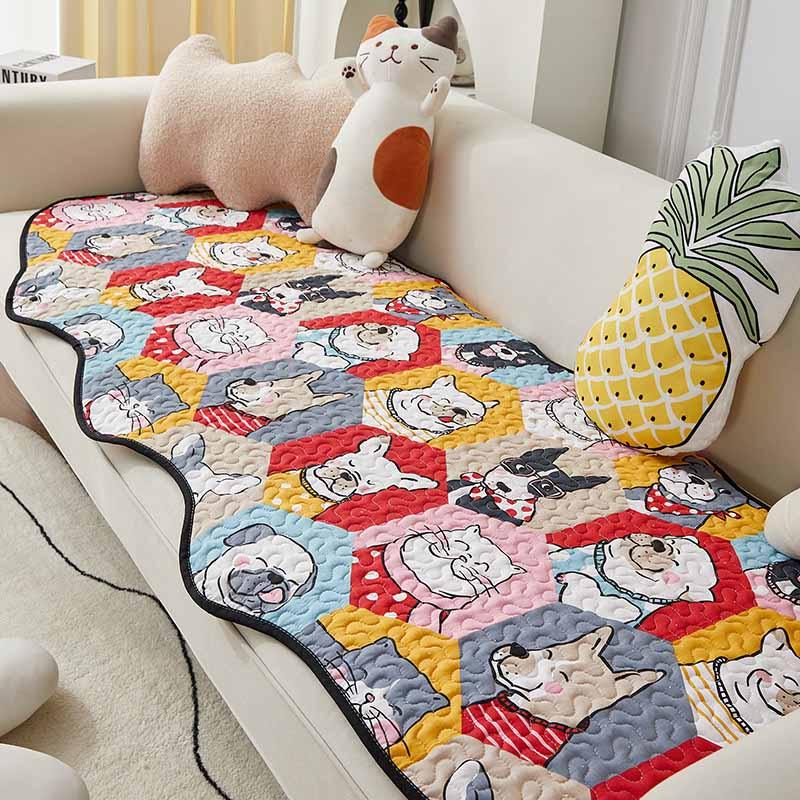 Funny Cotton Protective Couch Cover - Dog & Cat Puzzle - milospaw