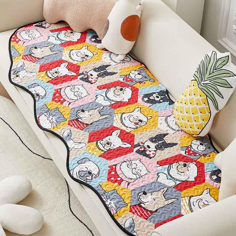 Funny Cotton Protective Couch Cover - Dog & Cat Puzzle - milospaw