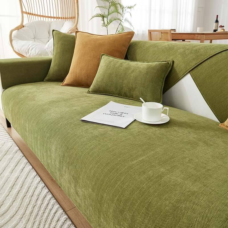 Herringbone Chenille Fabric Furniture Protector Couch Cover - milospaw