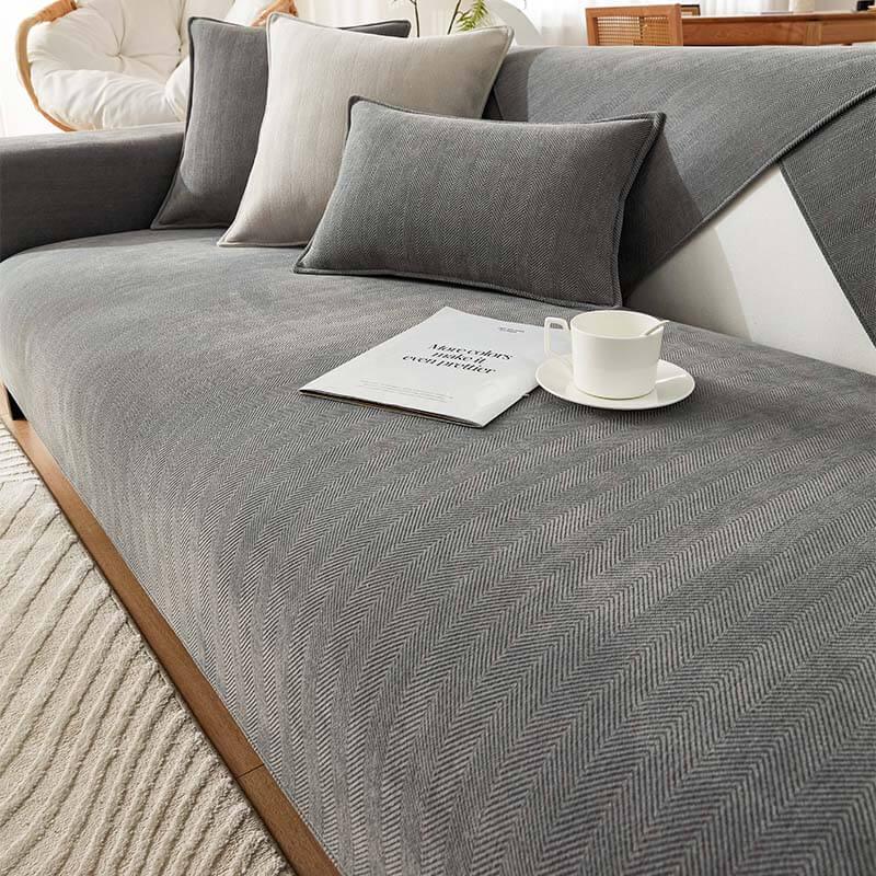 Herringbone Chenille Fabric Furniture Protector Couch Cover - milospaw