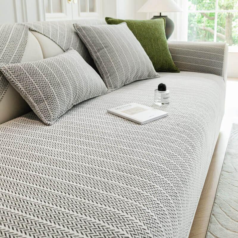 Solid Colour Chenille Anti-scratch Herringbone Couch Cover - milospaw