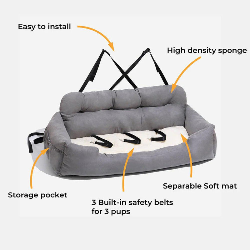 Travel Bolster Safety Medium Large Dog Car Back Seat Bed - milospaw