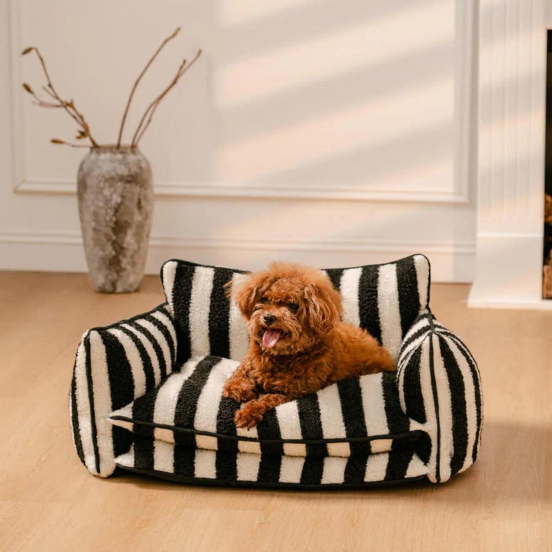 Trendy Striped Faux Lambswool Double Layer Dog & Cat Sofa Bed - milospaw