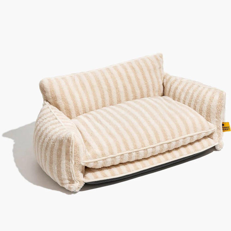 Trendy Striped Faux Lambswool Double Layer Dog & Cat Sofa Bed - milospaw