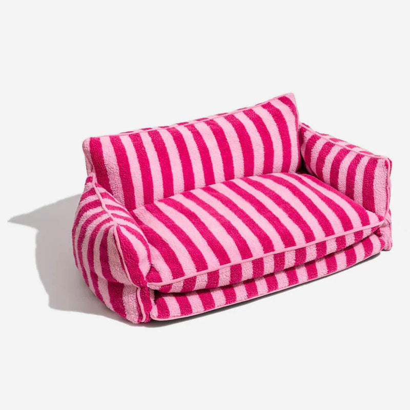 Trendy Striped Faux Lambswool Double Layer Dog & Cat Sofa Bed - milospaw