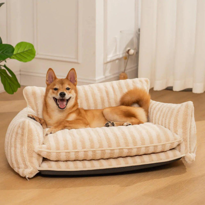 Trendy Striped Faux Lambswool Double Layer Dog & Cat Sofa Bed - milospaw