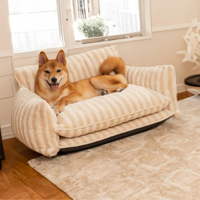 Trendy Striped Faux Lambswool Double Layer Dog & Cat Sofa Bed - milospaw