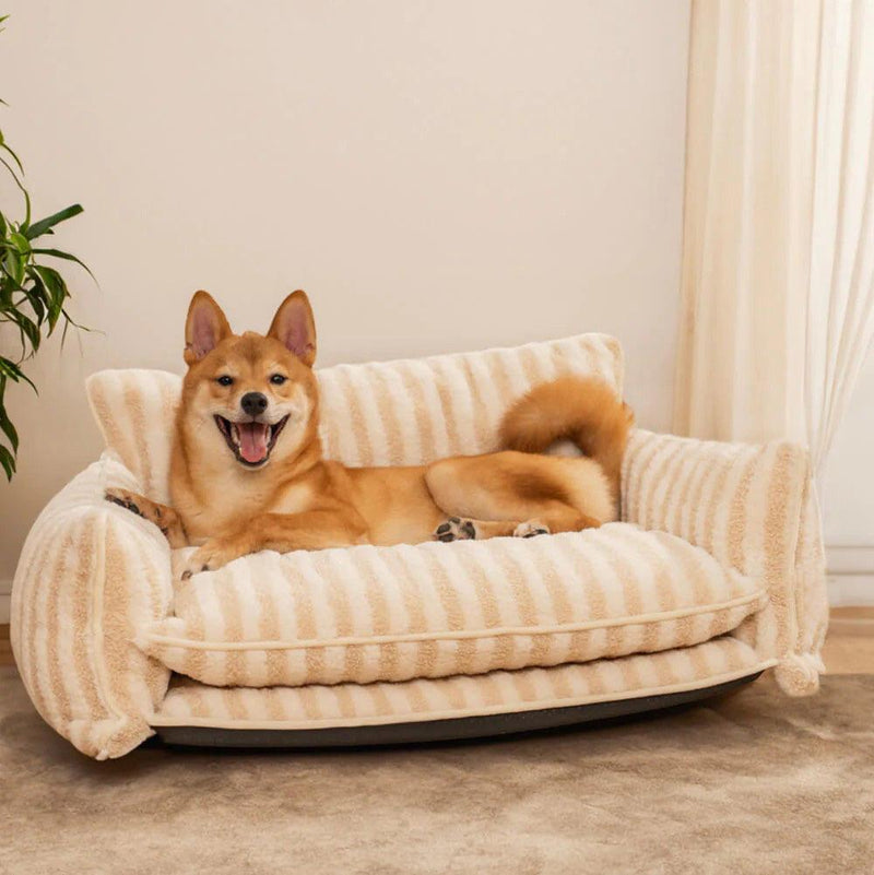 Trendy Striped Faux Lambswool Double Layer Dog & Cat Sofa Bed - milospaw