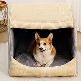 Warm Flannel Detachable Semi-Enclosed Large Dog Tent Bed - milospaw