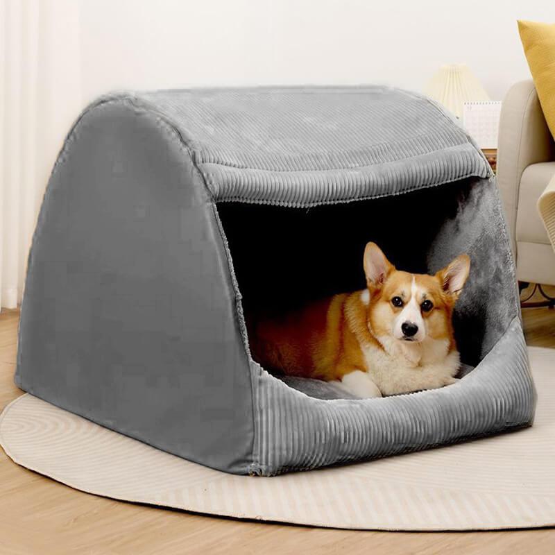 Warm Flannel Detachable Semi-Enclosed Large Dog Tent Bed - milospaw