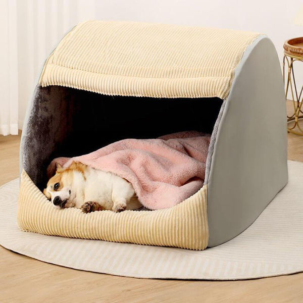 Warm Flannel Detachable Semi-Enclosed Large Dog Tent Bed - milospaw