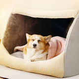 Warm Flannel Detachable Semi-Enclosed Large Dog Tent Bed - milospaw