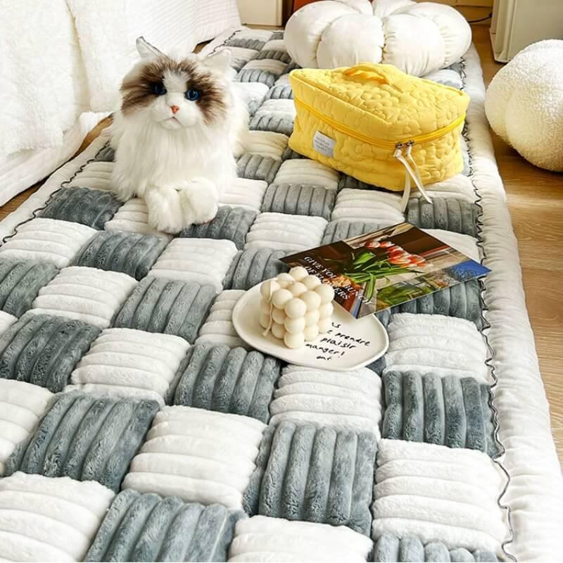 Cream-coloured Large Plaid Square Pet Mat Bed Couch Cover - milospaw