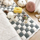 Cream-coloured Large Plaid Square Pet Mat Bed Couch Cover - milospaw