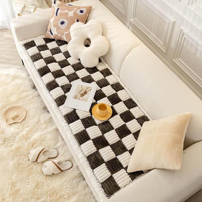 Cream-coloured Large Plaid Square Pet Mat Bed Couch Cover - milospaw