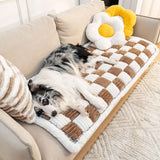 Cream-coloured Large Plaid Square Pet Mat Bed Couch Cover - milospaw