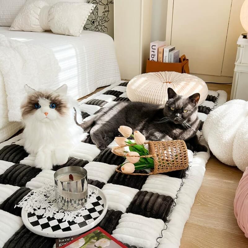 Cream-coloured Large Plaid Square Pet Mat Bed Couch Cover - milospaw